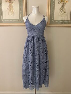 H&M Indigo Blue Lace Strappy Midi Dress